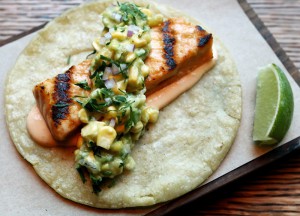 Grilled salmon taco at Nada, 220 W. Nationwide Blvd, seen Thursday, January 8, 2015. (Columbus Dispatch photo by Fred Squillante)